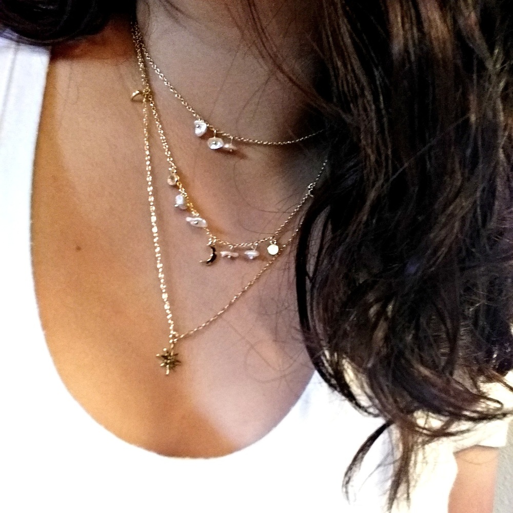 BOHO Moon & Stars Layered Necklace Gold